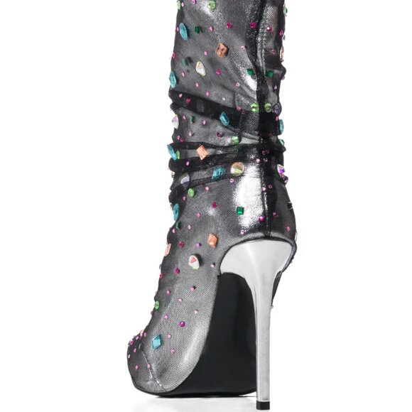 NEW AZALEA WANG Liora Rhinestone Stiletto Booties black/silver  for women 261tn - Picture 9 of 10